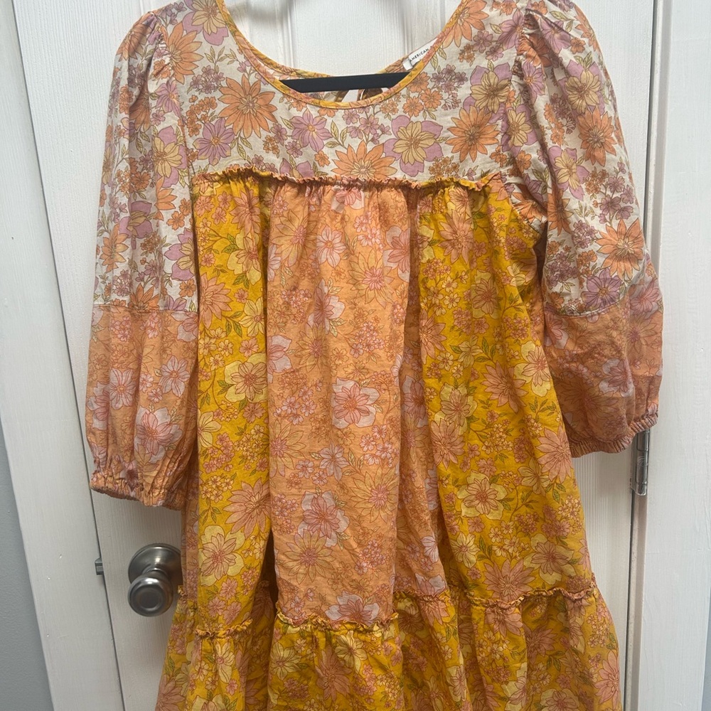 American Eagle Outfitters Orange and Yellow Ruffled Mini Sundress